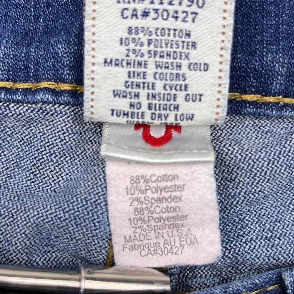 Vintage True Religion Jeans Yellow Stitching Flap Pocket USA Made 34x25 (Hemmed)